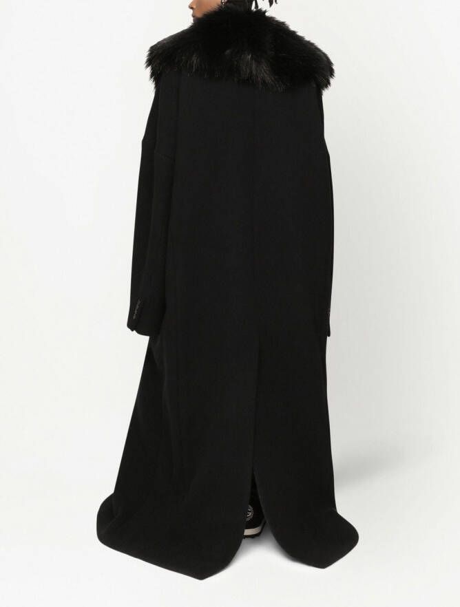 Dolce & Gabbana Wollen jas met kraag van imitatiebont Zwart