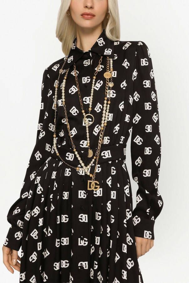 Dolce & Gabbana Midi-jurk met logoprint Zwart