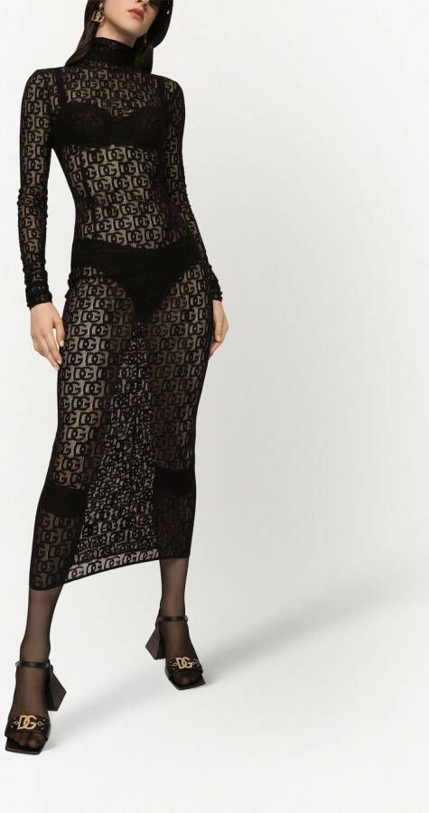 Dolce & Gabbana Tulen midi-jurk met DG-logo Zwart
