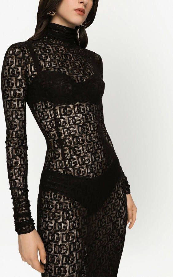 Dolce & Gabbana Tulen midi-jurk met DG-logo Zwart