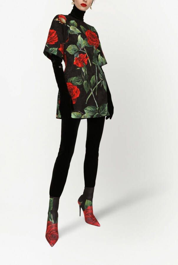 Dolce & Gabbana Jurk met roosprint Zwart