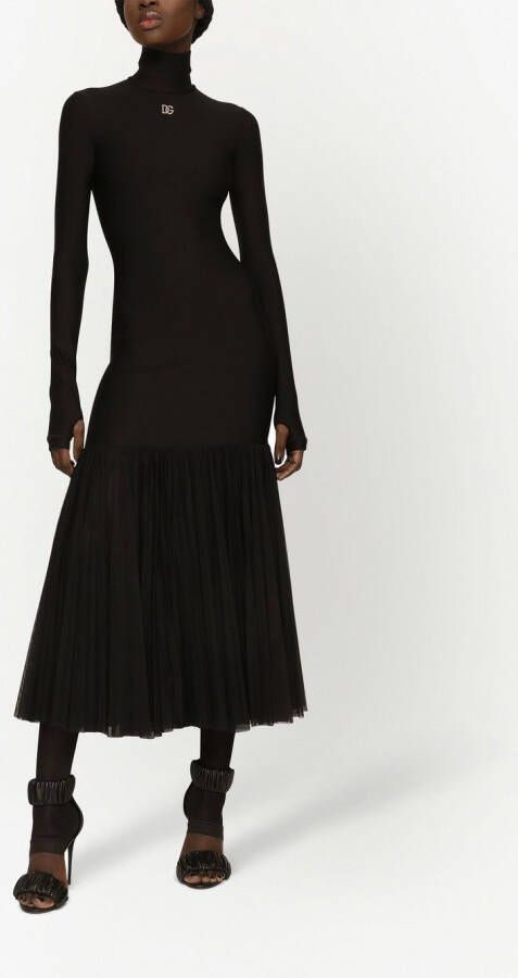 Dolce & Gabbana Midi-jurk met ruches afwerking Zwart