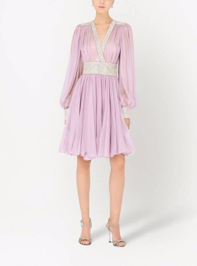 Dolce & Gabbana Chiffon mini-jurk met V-hals Paars