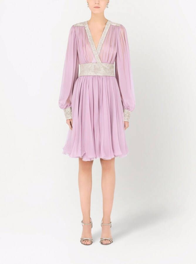 Dolce & Gabbana Chiffon mini-jurk met V-hals Paars