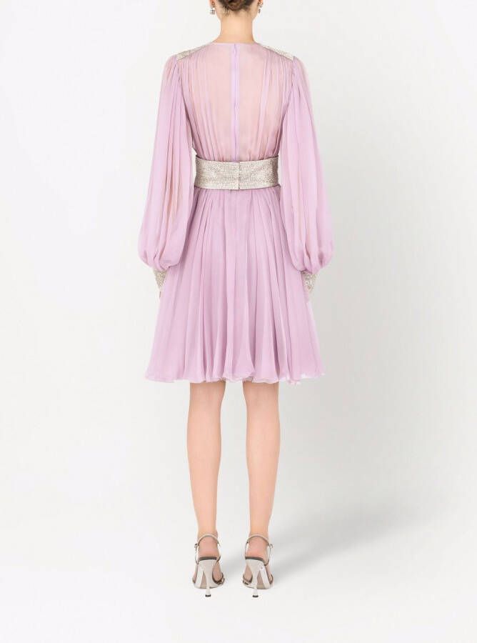 Dolce & Gabbana Chiffon mini-jurk met V-hals Paars