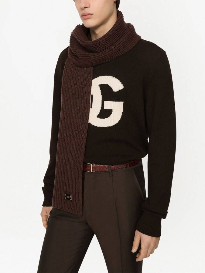 Dolce & Gabbana Kasjmier sjaal met logo label Bruin