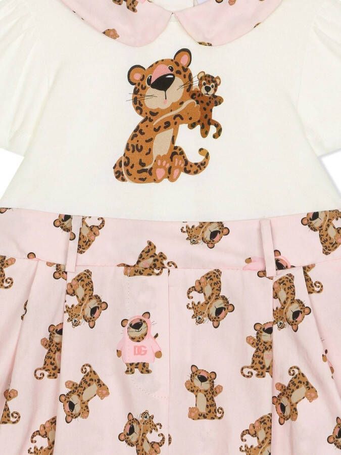 Dolce & Gabbana Kids Romper met luipaardprint en korte mouwen Roze