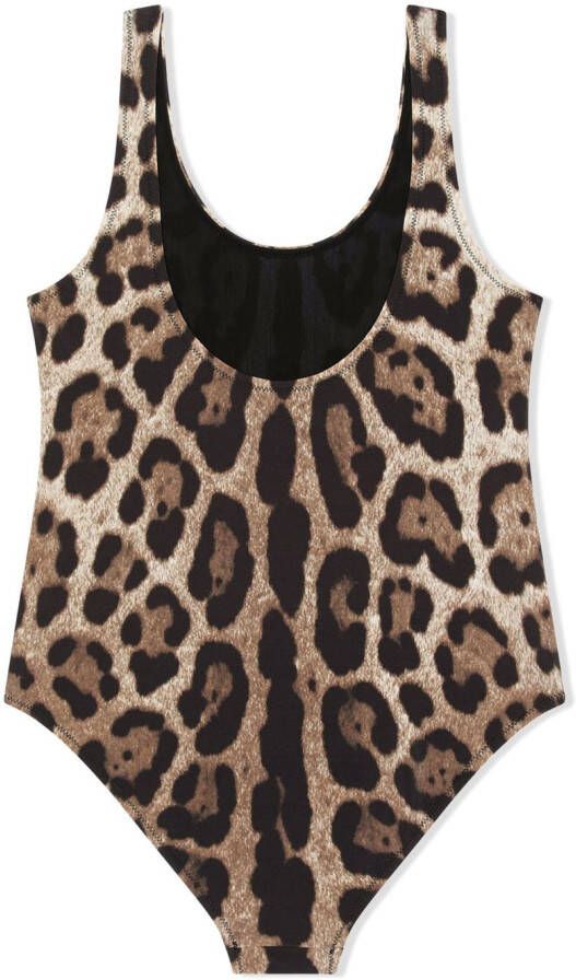 Dolce & Gabbana Kids Badpak met luipaardprint en diepe ronde hals Bruin