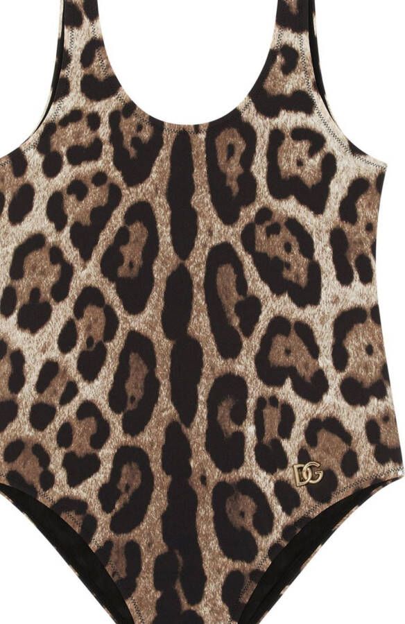 Dolce & Gabbana Kids Badpak met luipaardprint en diepe ronde hals Bruin