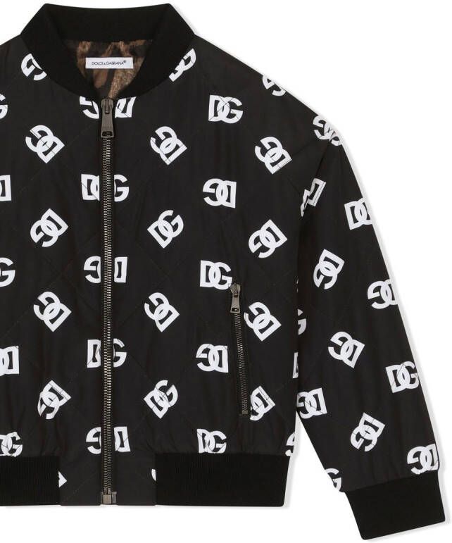 Dolce & Gabbana Kids Gewatteerd bomberjack met DG-logo Zwart