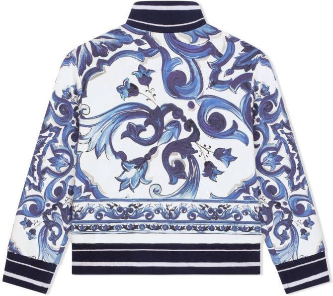 Dolce & Gabbana Kids Sweater met Majolica-print en rits Blauw