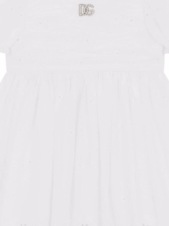 Dolce & Gabbana Kids Popeline jurk met broderie anglaise Wit