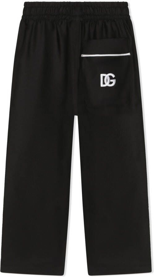 Dolce & Gabbana Kids Zijden pyjamabroek met geborduurd logo Zwart