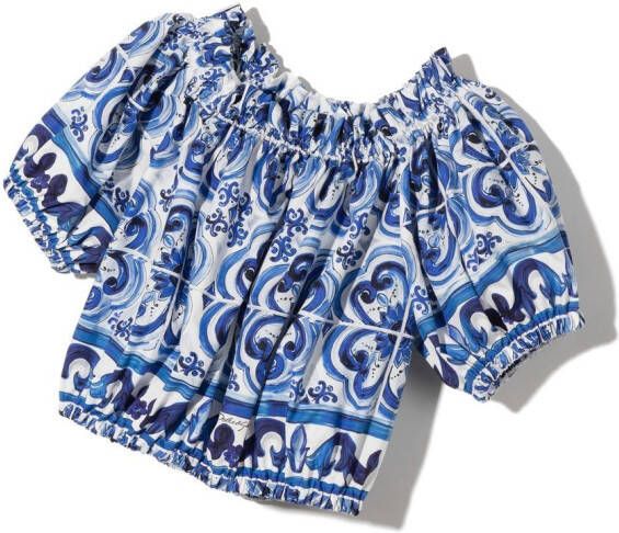 Dolce & Gabbana Kids Off-shoulder top met bloemenprint Blauw