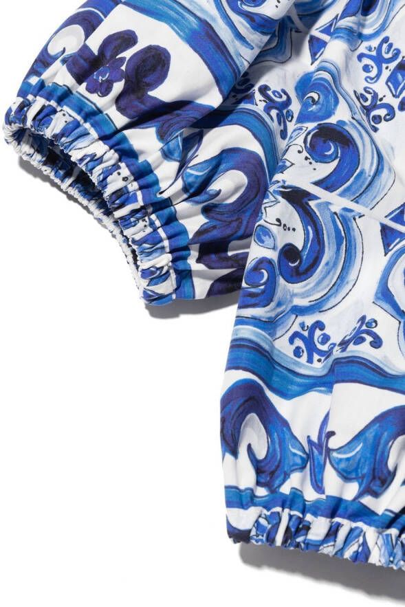 Dolce & Gabbana Kids Off-shoulder top met bloemenprint Blauw