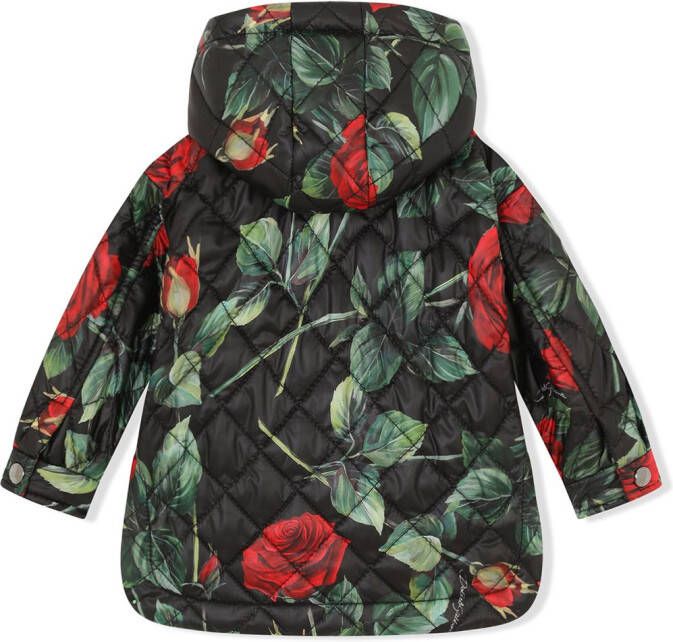 Dolce & Gabbana Kids Gevoerde parka met roosprint Zwart