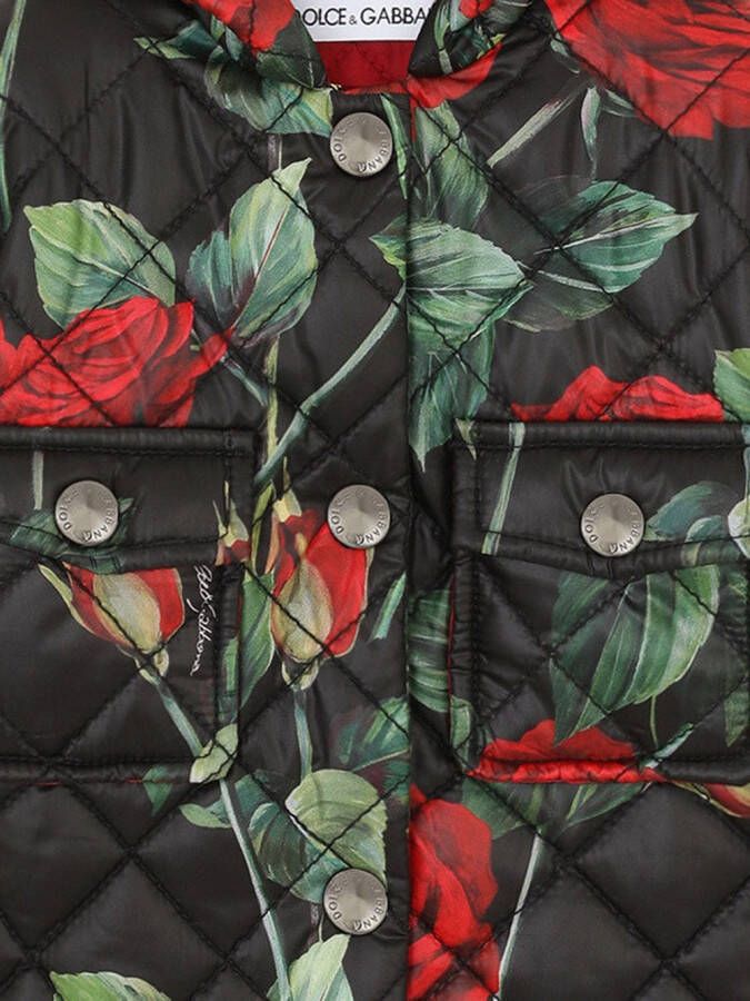 Dolce & Gabbana Kids Gevoerde parka met roosprint Zwart