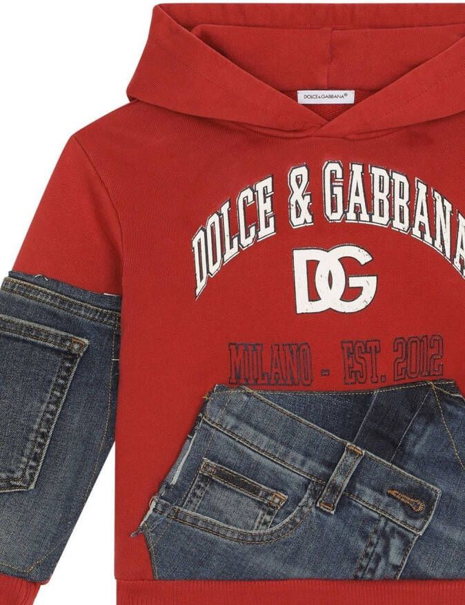 Dolce & Gabbana Kids Hoodie met denim vlak Rood