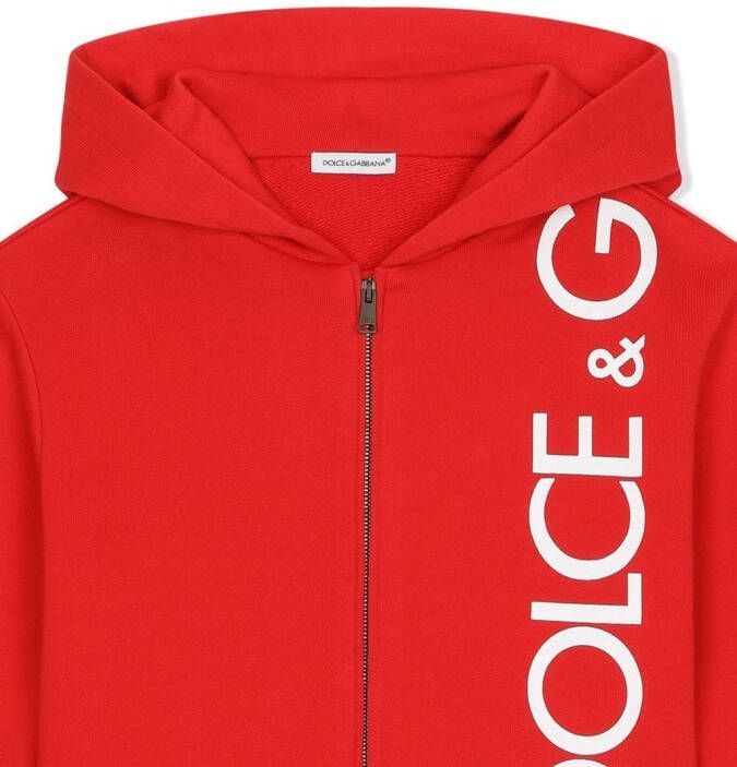 Dolce & Gabbana Kids Hoodie met logoprint en rits Rood