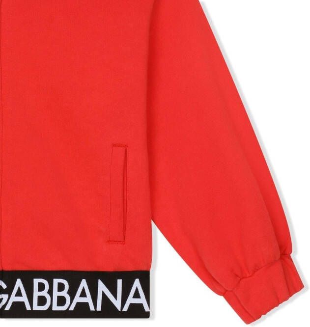 Dolce & Gabbana Kids Hoodie met rits en logoband Rood