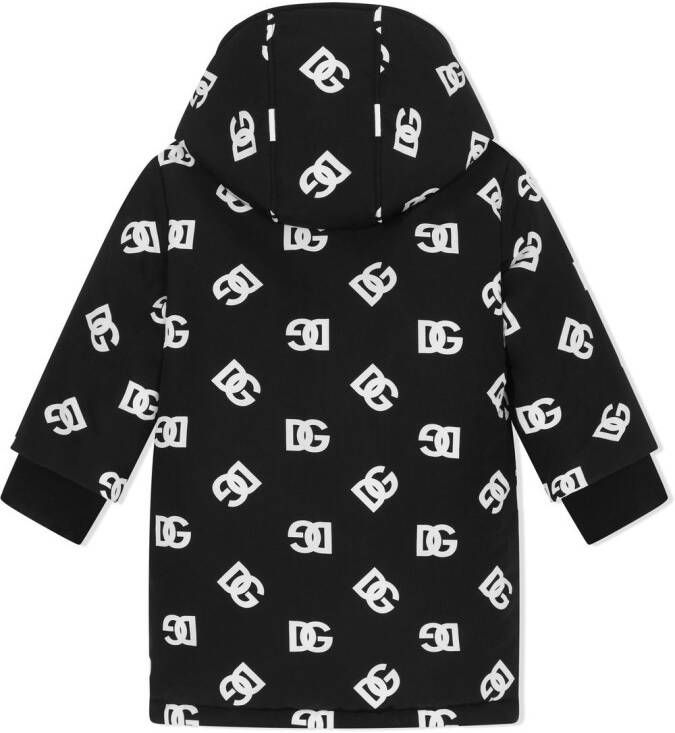 Dolce & Gabbana Kids Donsjas met capuchon en DG-logo Zwart