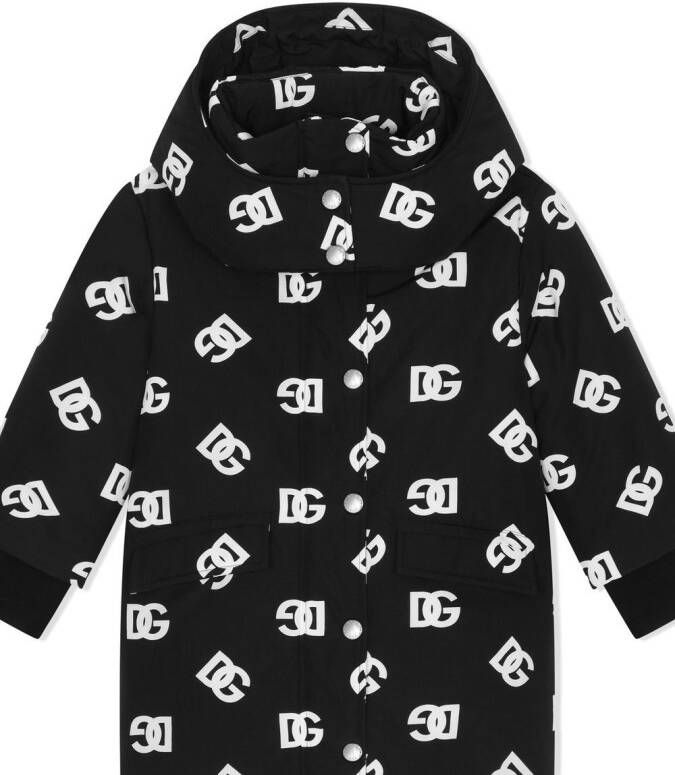 Dolce & Gabbana Kids Donsjas met capuchon en DG-logo Zwart