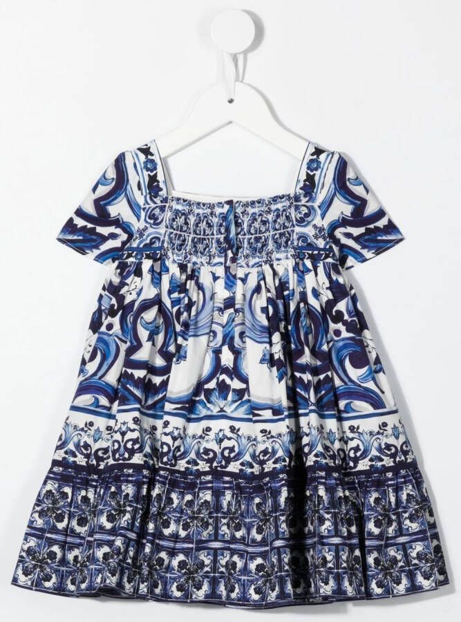 Dolce & Gabbana Kids Popeline midi-jurk met print Blauw
