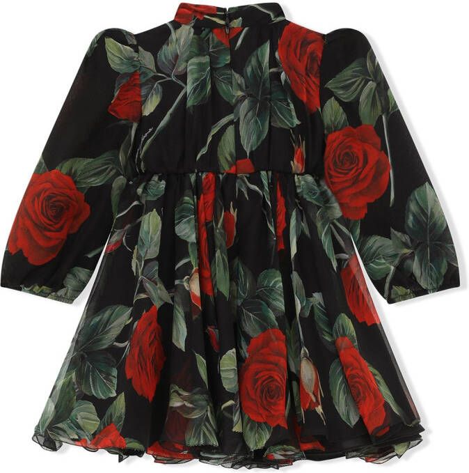Dolce & Gabbana Kids Jurk met roosprint Zwart