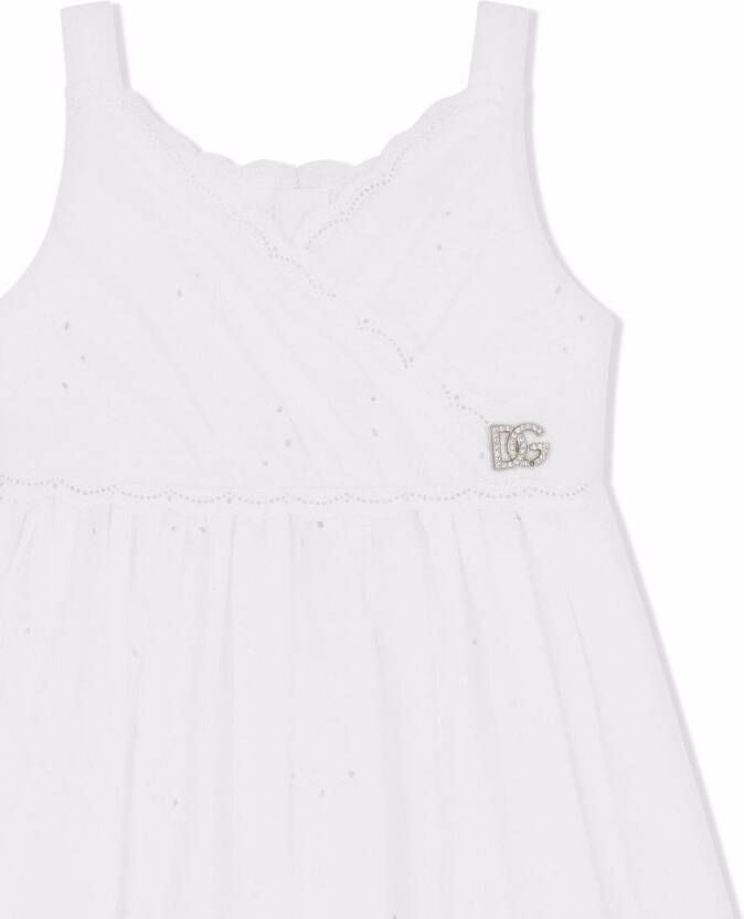 Dolce & Gabbana Kids Popeline jurk met broderie anglaise Wit