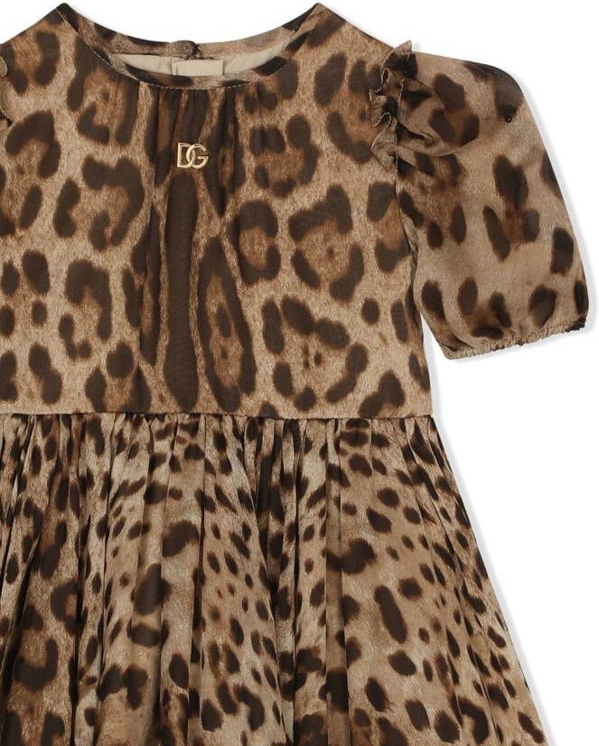 Dolce & Gabbana Kids Chiffon midi-jurk met luipaardprint Bruin