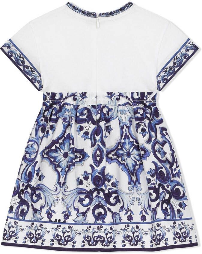 Dolce & Gabbana Kids Popeline romper met Majolica-print Blauw