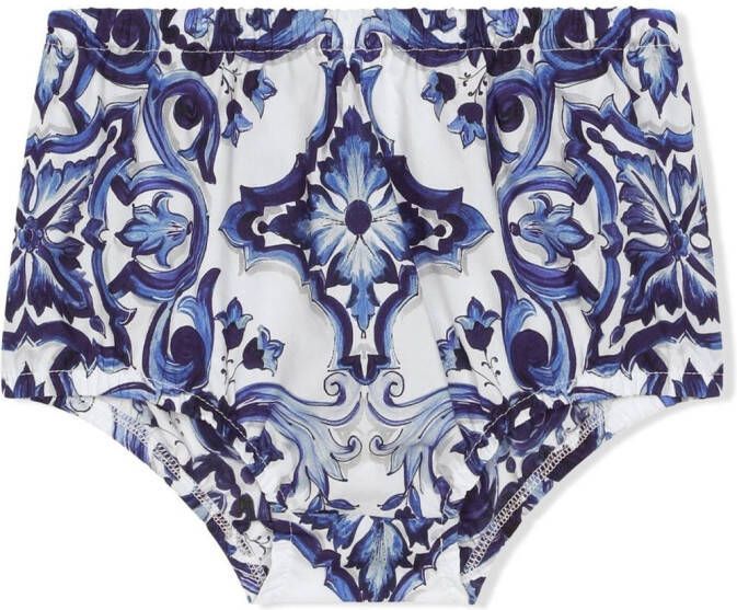 Dolce & Gabbana Kids Popeline romper met Majolica-print Blauw