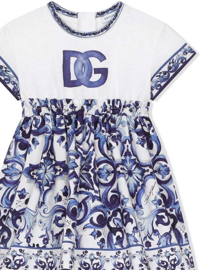 Dolce & Gabbana Kids Popeline romper met Majolica-print Blauw
