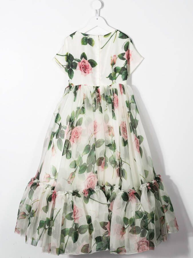 Dolce & Gabbana Kids Jurk met tropische roosprint Wit