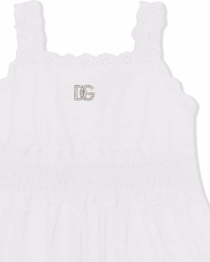 Dolce & Gabbana Kids Popeline jurk met broderie anglaise Wit