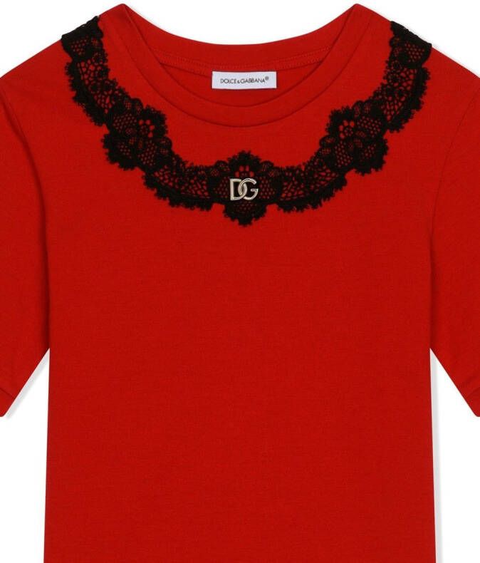 Dolce & Gabbana Kids Katoenen T-shirt met kant Rood