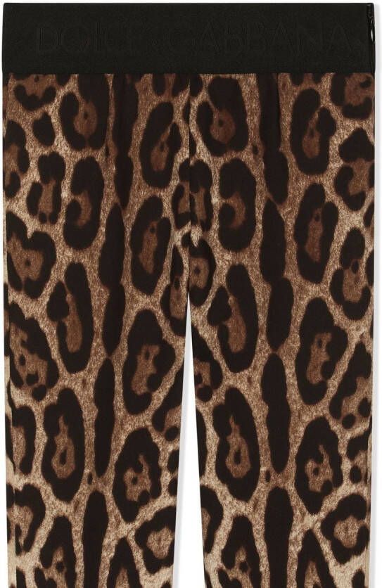 Dolce & Gabbana Kids Stretch-zijden legging met luipaardprint Bruin