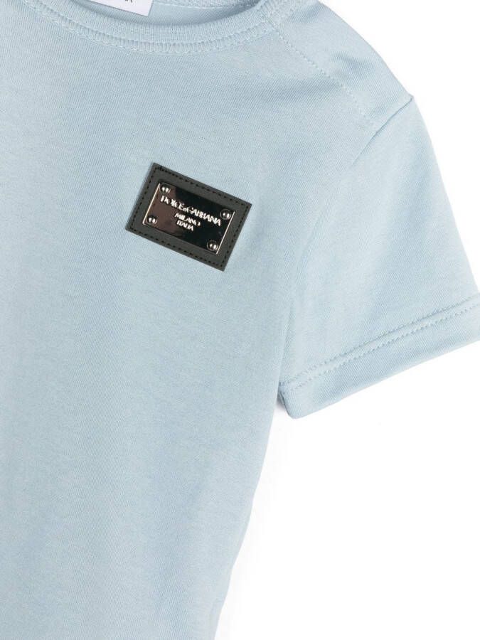 Dolce & Gabbana Kids T-shirt met logoplakkaat Blauw