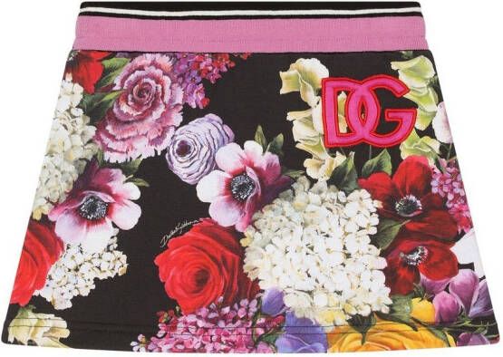 Dolce & Gabbana Kids Mini-rok met bloemenprint Zwart