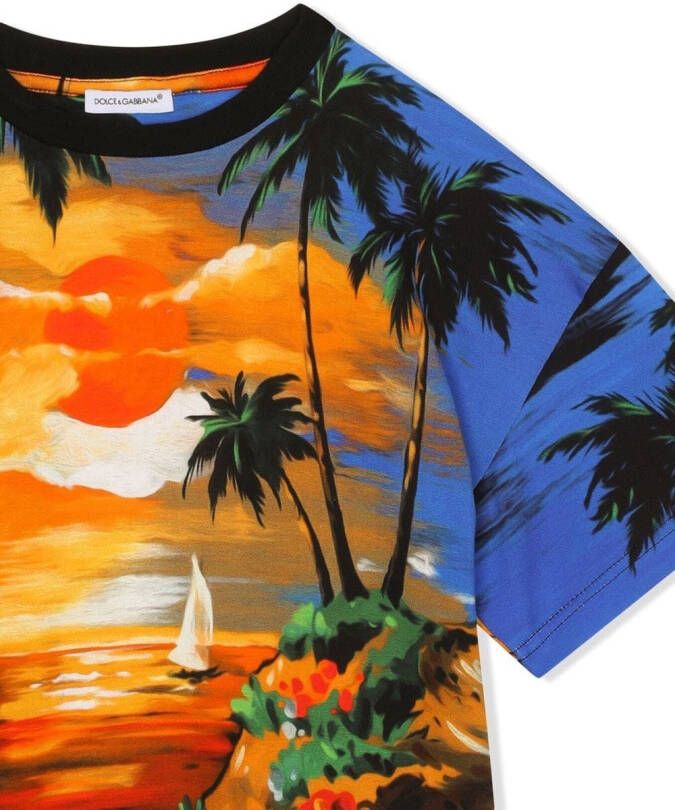 Dolce & Gabbana Kids T-shirt met palmboomprint Oranje