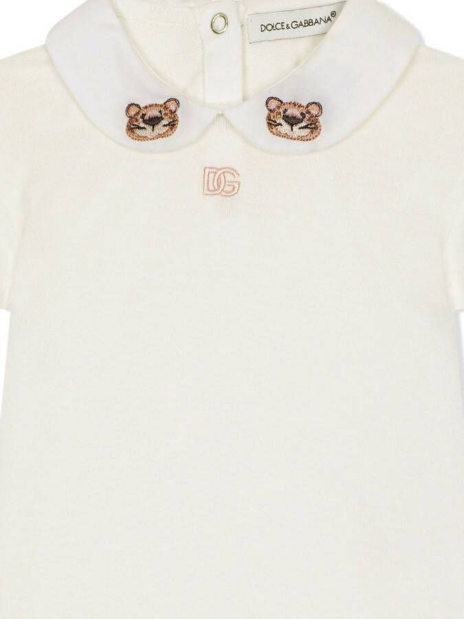 Dolce & Gabbana Kids Poloshirt met geborduurde luipaardprint Wit