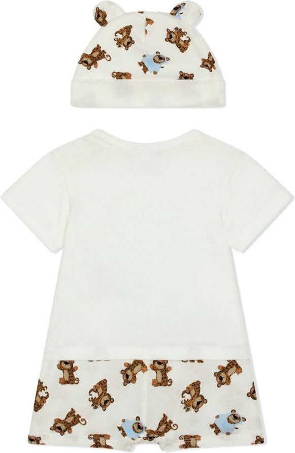 Dolce & Gabbana Kids Romper en muts met luipaardprint Beige