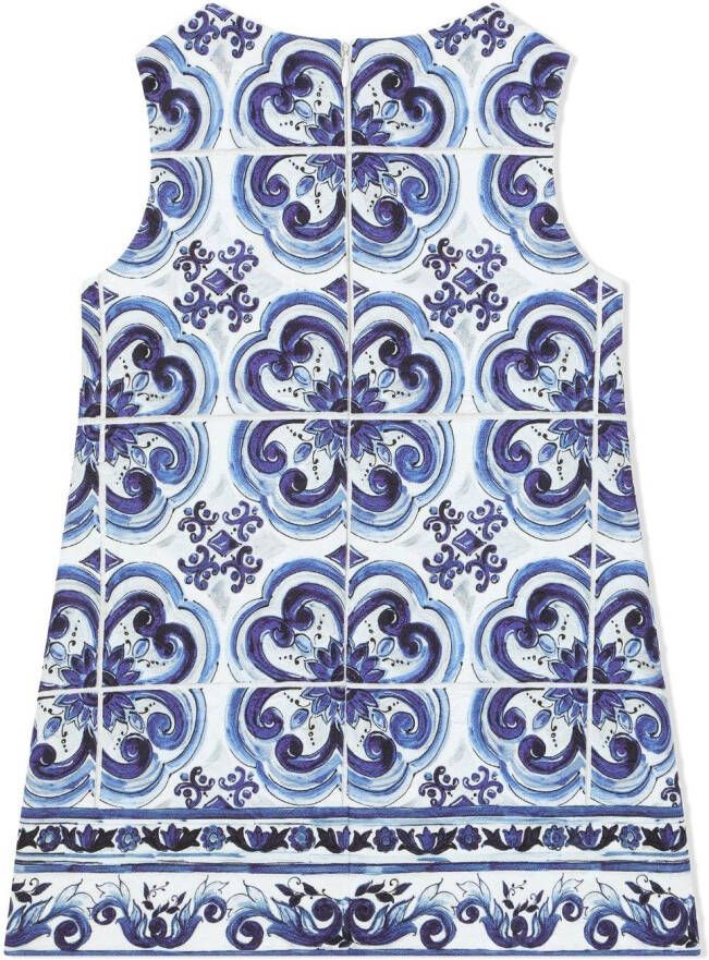 Dolce & Gabbana Kids Mini-jurk met brokaat met Majolica-print Blauw