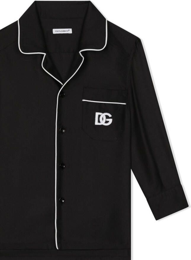 Dolce & Gabbana Kids Zijden pyjamashirt met geborduurd logo Zwart