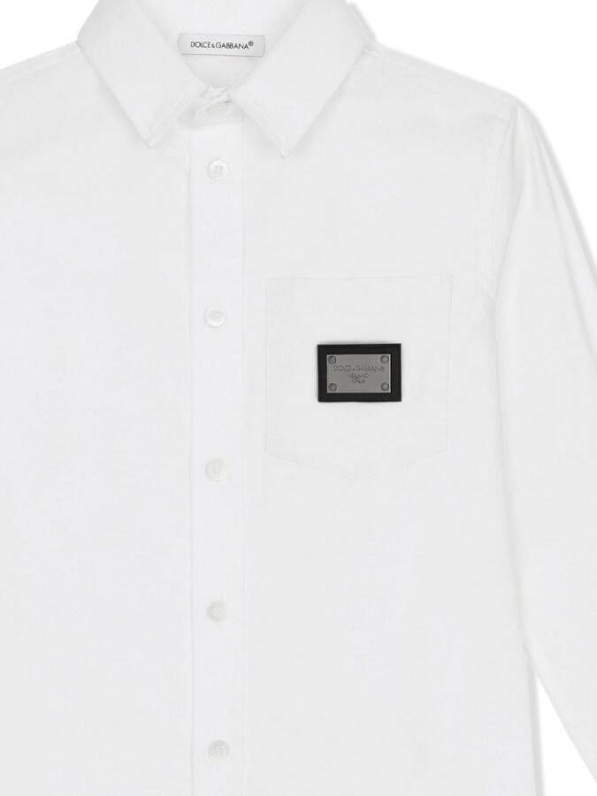 Dolce & Gabbana Kids Popeline shirt met logolabel Wit