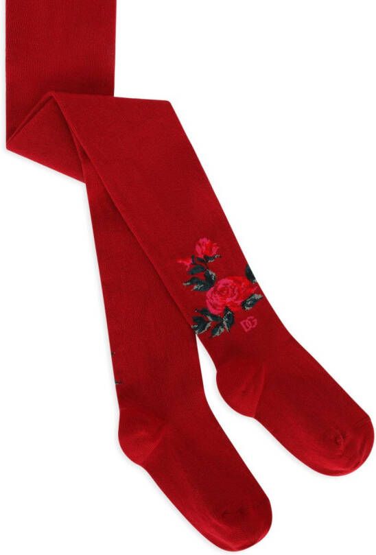 Dolce & Gabbana Kids Sokken met geborduurde bloemen Rood