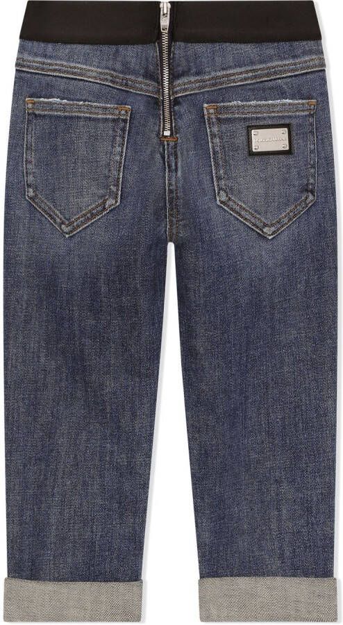 Dolce & Gabbana Kids Jeans met logoband en omgeslagen rand Blauw