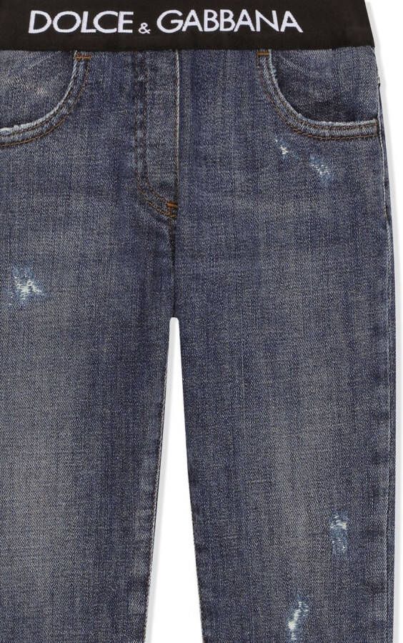 Dolce & Gabbana Kids Jeans met logoband en omgeslagen rand Blauw