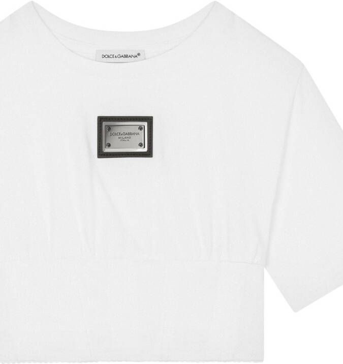 Dolce & Gabbana Kids Cropped T-shirt met logo-label Wit