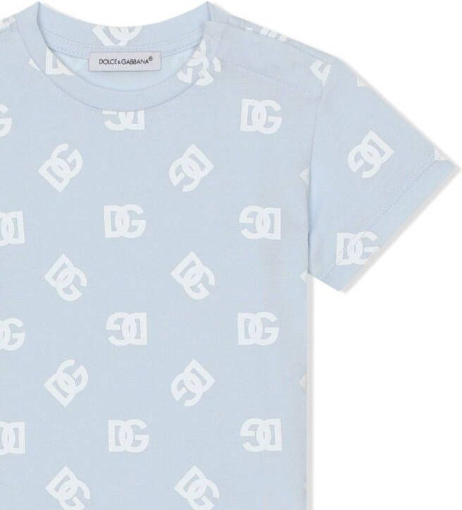 Dolce & Gabbana Kids Katoenen T-shirt met logo Blauw